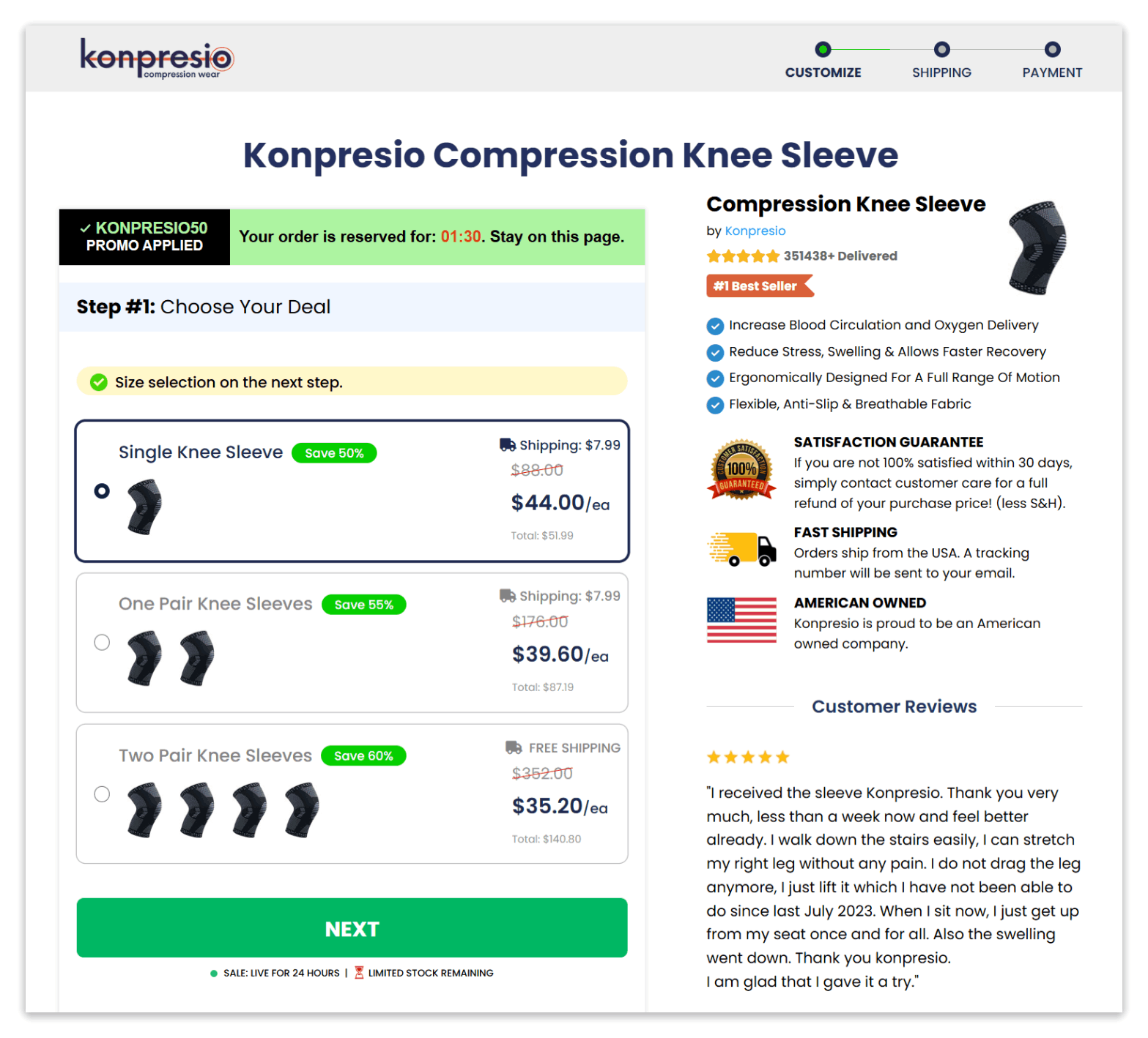 Konpresio Knee Sleeves secure checkout page